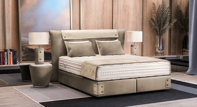 chambre d'ambiance avec la tête de lit chevron